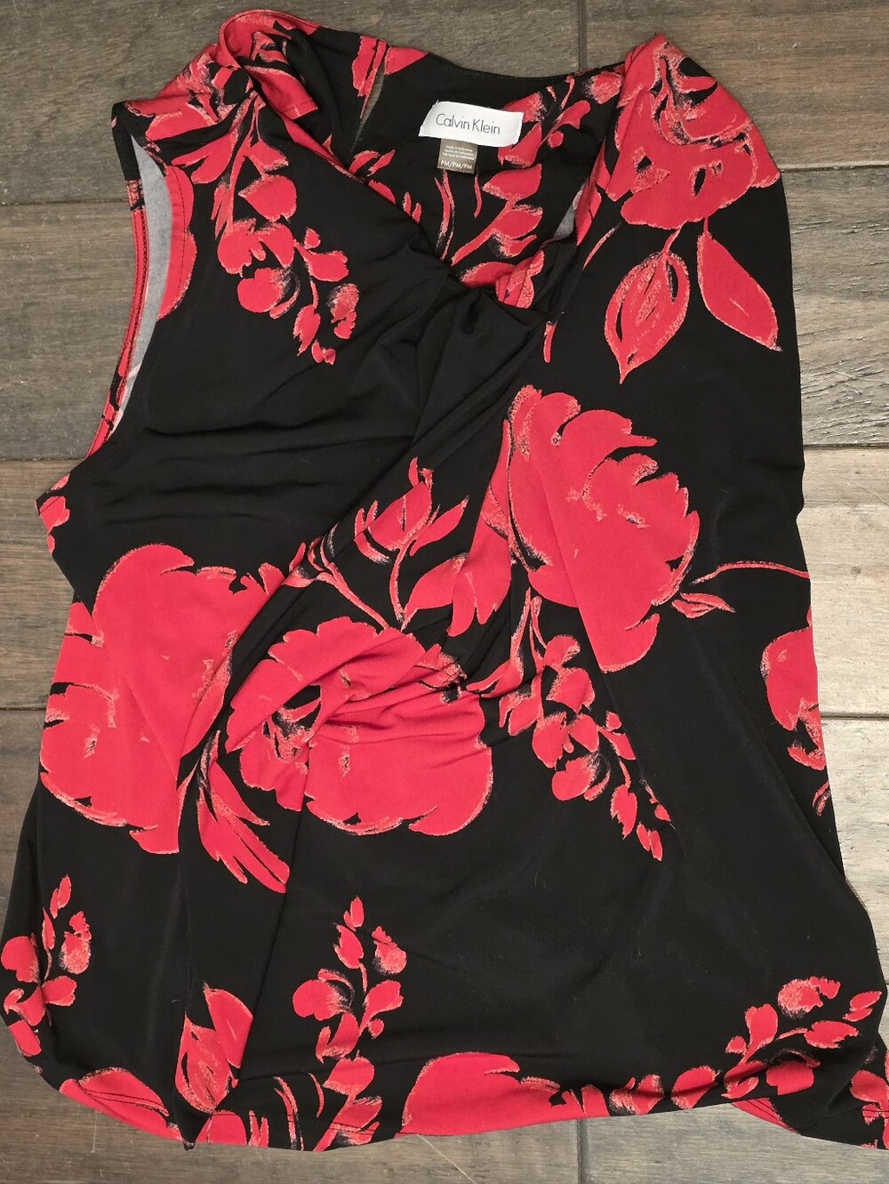 Calvin Klein Black & Red Floral Twist Front Top